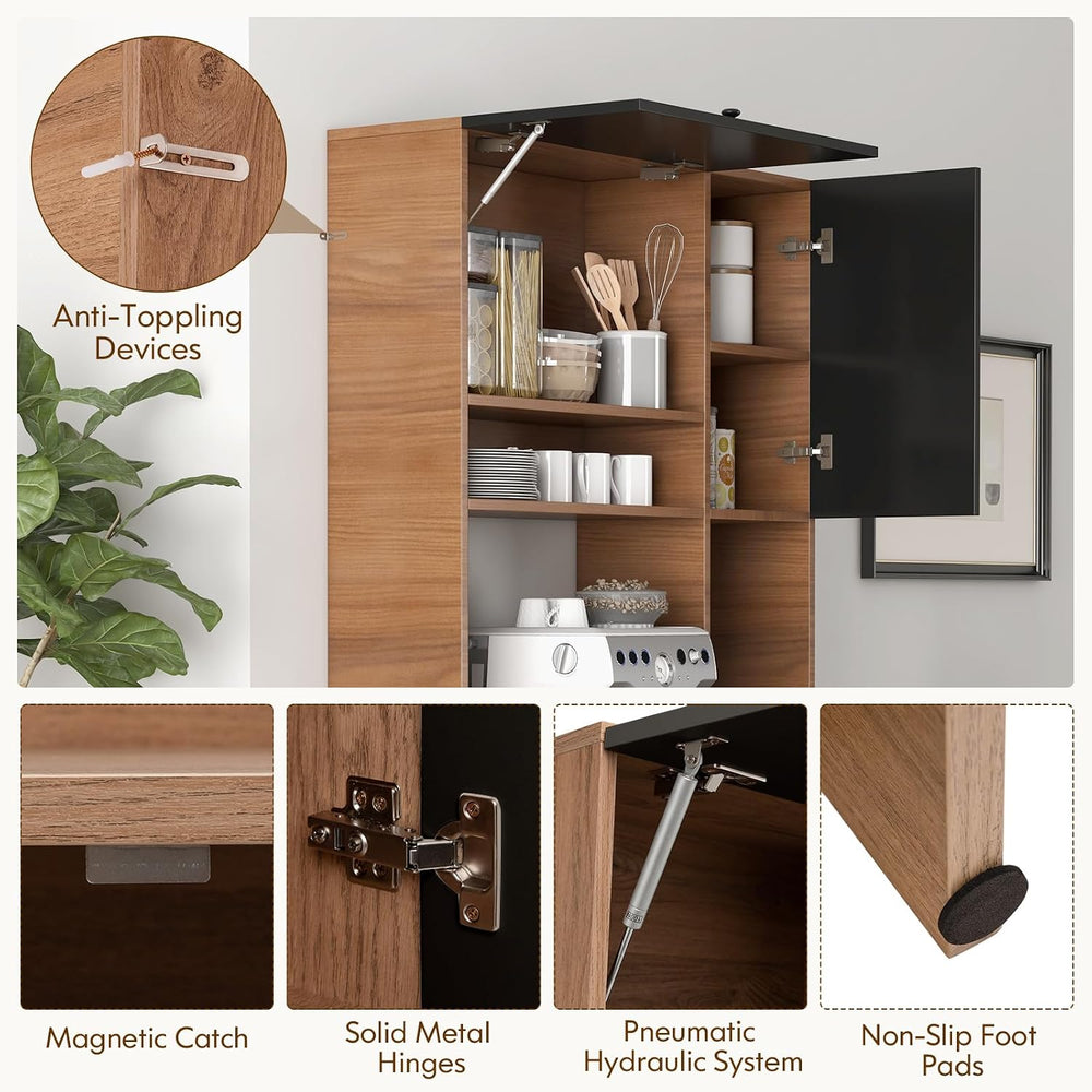 71" Large Kitchen Pantry Cabinet with Microwave Shelf, Wooden Tall Pantr...