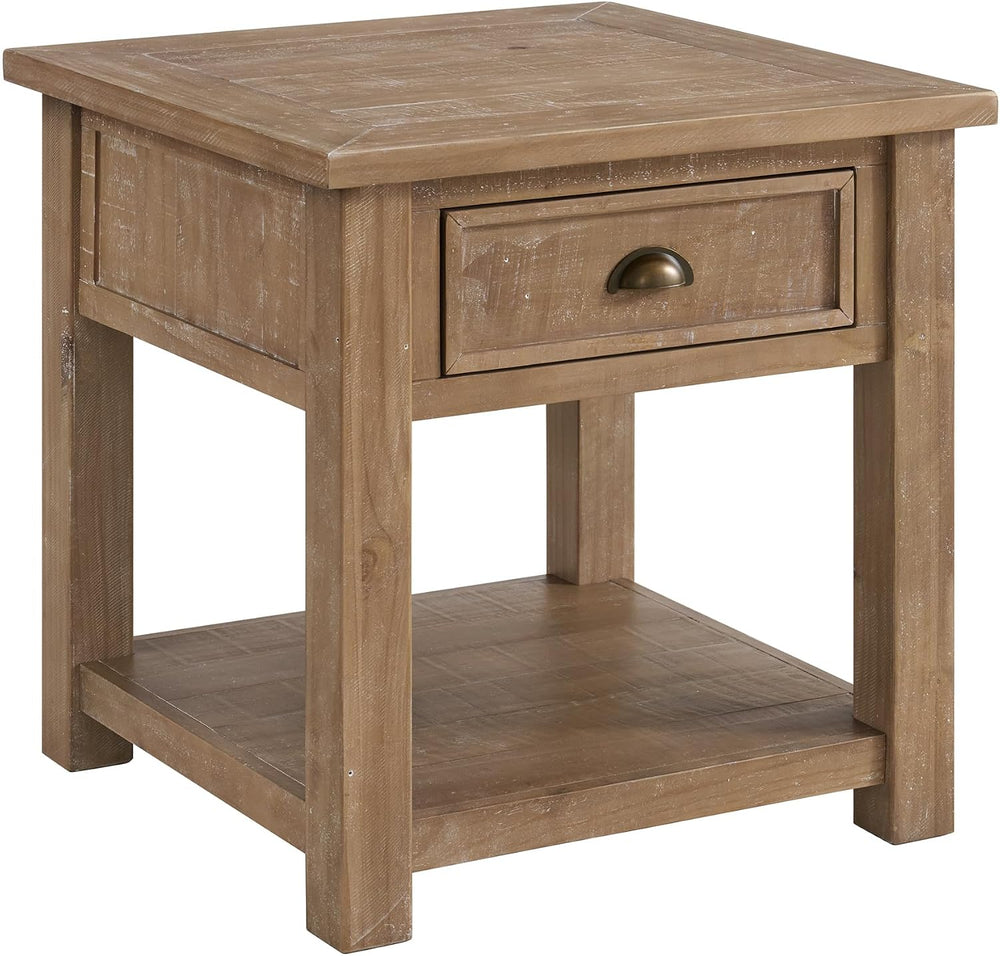 Monterey Farmhouse Rustic End Table, Solid Pine Wood Coastal Side Table with ...