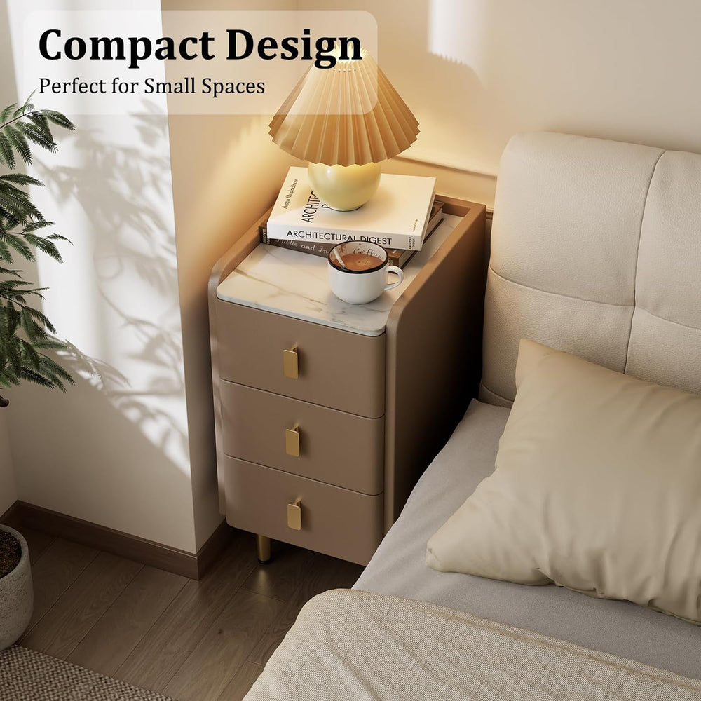 AQIMUELE Narrow Nightstand with Drawers, Narrow Side Table Leather, Small Bed...