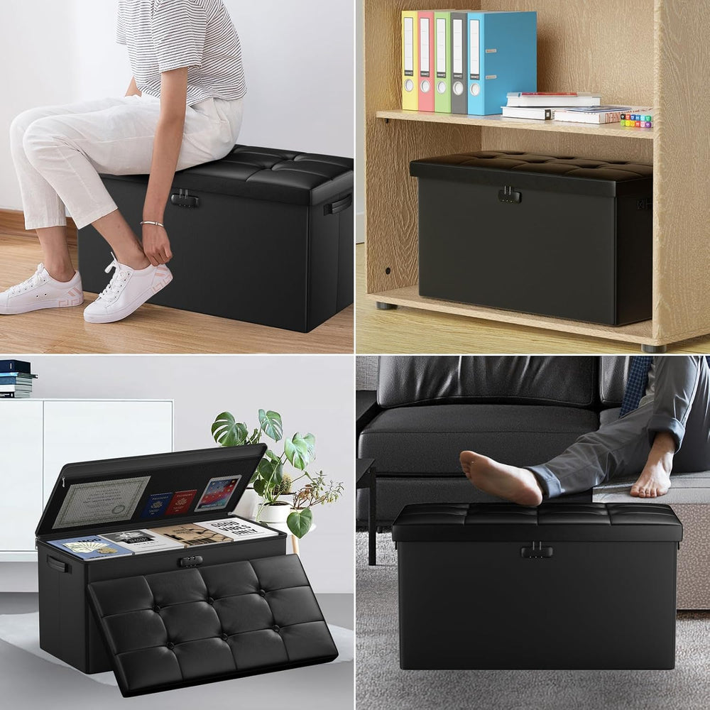 DocSafe Storage Ottoman Bench with Lock,Fireproof 30 Inches Folding Bench Foo...