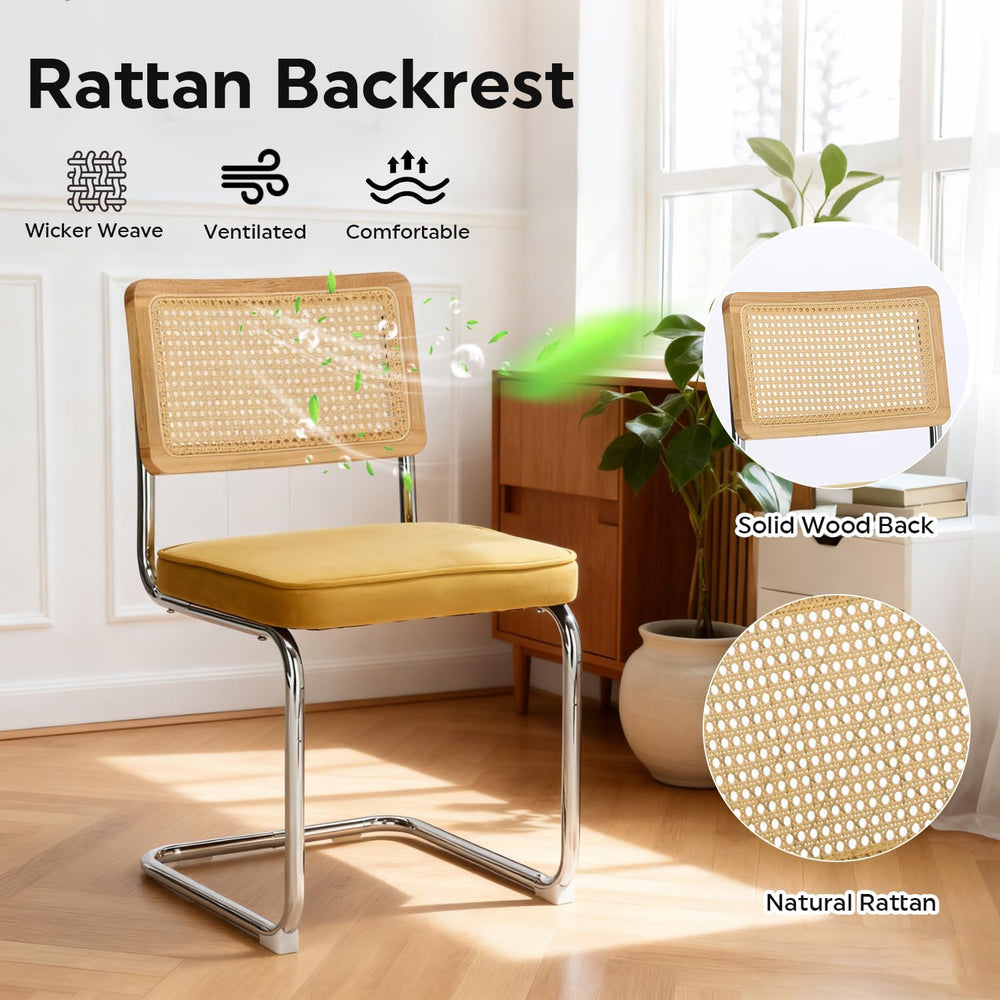 Rattan Dining Chairs Set of 4, Mid Century Kitchen Chairs with Natural Mesh R...