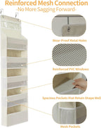 Over the Door Organizer, Door Storage Organizer with Large Capacity Pockets, Hanging Shelves for Bedroom, Closet, Dorm, Pantry (Beige, 5-Tier)