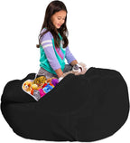 Posh Stuffable Kids Stuffed Animal Storage Bean Bag Chair Cover - Childrens Toy Organizer, X-Large 48" - Solid Black