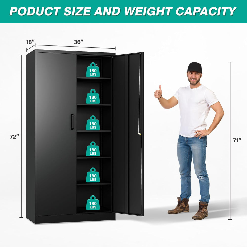 SISESOL Wide & Deep Metal Storage Cabinet with 2 Doors and 5 Adjustable S...