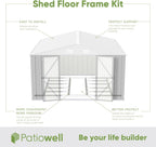 Patiowell 10 x 10 FT Outdoor Storage Shed with Floor Frame, Metal Yard Shed with Design of Lockable Doors, Utility and Tool Storage for Garden, Patio, Backyard, Outside use, Gray