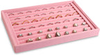 Frebeauty Stackable Velvet Jewelry Organizer Trays for Drawers Inserts Jewelry Storage Tray Display Case, Stud Earrings Bracelets Necklace Rings Accessories Trays for Women(Set of 4)(Pink)