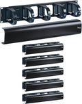 ICC 2U Ring Cable Manager Panel with Cover, Plastic with Metal Back Frame, 4" D-Rings, Horizontal Cable Management, Rackmount for 19” Network Racks, Black, 6-Pack