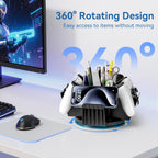 KDD Controller Organizer for Desktop - 360°Rotatable Controller Holder with Storage Box - Universal Stand for 4 Controllers, Desk Organizer for Switch Remote Control Pen Gamer Accessories
