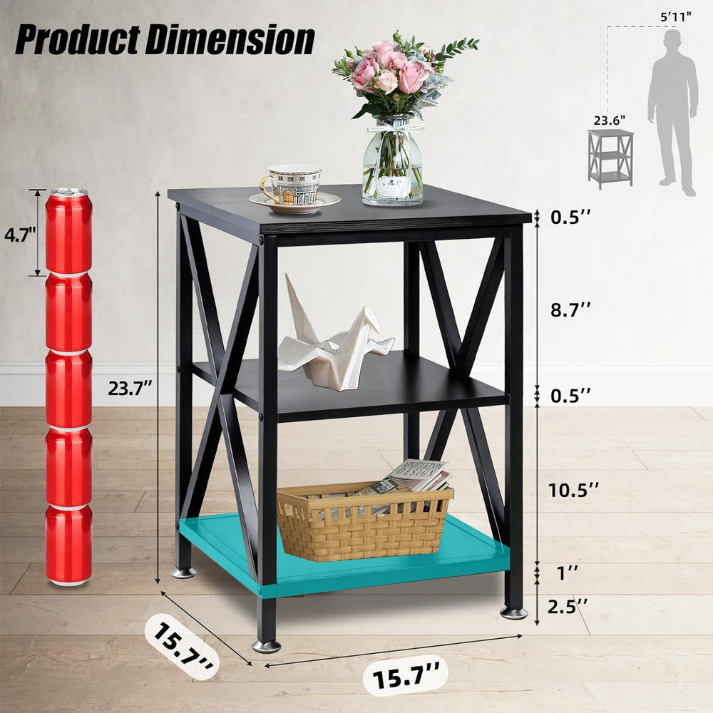 TooCust Square End Table with Storage Shelf, 16" D X 16" W X 24&quo...