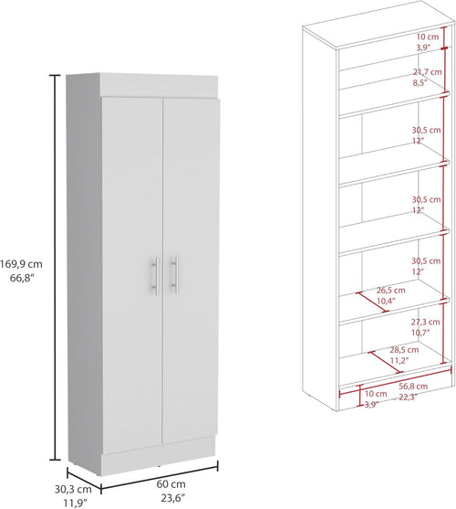23.6" D*11.9" W*66.8" H Kitchen Pantry with 4 Shelves, Double Door, Rectangular Storage Cabinet, Modern Minimalist, for Living Room, Dining Room, White