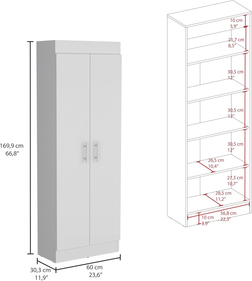 Modern Kitchen Pantry, Storage Cabinet with 2 Doors and Multiple Shelves, Whi...
