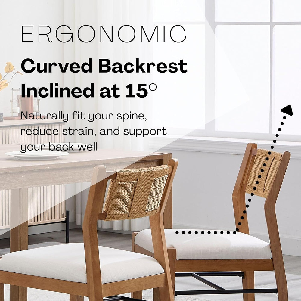 BESTANO Modern Armless Dining Chairs with Rope Woven Back Set of 2, Beige Lin...
