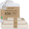 Threadmill Twin Sheet Set |656 Thread Count 100% Supima Cotton Sheets for Twin Mattress | Solid Sateen Twin Bed Sheets Set | 16” Deep Pocket | Soft Breathable 3-Piece Cooling Sheet Set | Beige Sheets