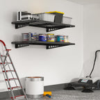 FLEXIMOUNTS 2 Pack 2x4ft Garage Storage 24x48 inch Heavy Duty Bike Wall Shelving Rack, 440lbs Total Weight Capacity, Black, Pro Series