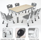 LulliSpace Kids Table and 6 Chairs Set，Height Adjustable Children Table & Chair，Toddlers Study Multi-Activity Table with 47.2"x23.6" Wipe-Clean Desktop，for Classrooms, Homes & Daycares