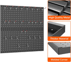 WALMANN Metal Pegboard Panels for Wall Garage Tools Storage Pegboard for Garage, Workbench, Modular Peg Board Tool Organizer Board(Pack of 2, Black)