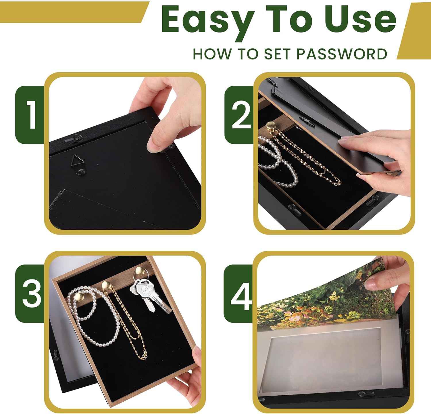 Diversion Safe 6.5"x8.5" Picture Frame Safe with Secret Compartment for Valuables, Hidden Storage Picture Frame with Hooks, Wall-Mounted Secret Storage Box for Bedrooms, Living Rooms, and Offices