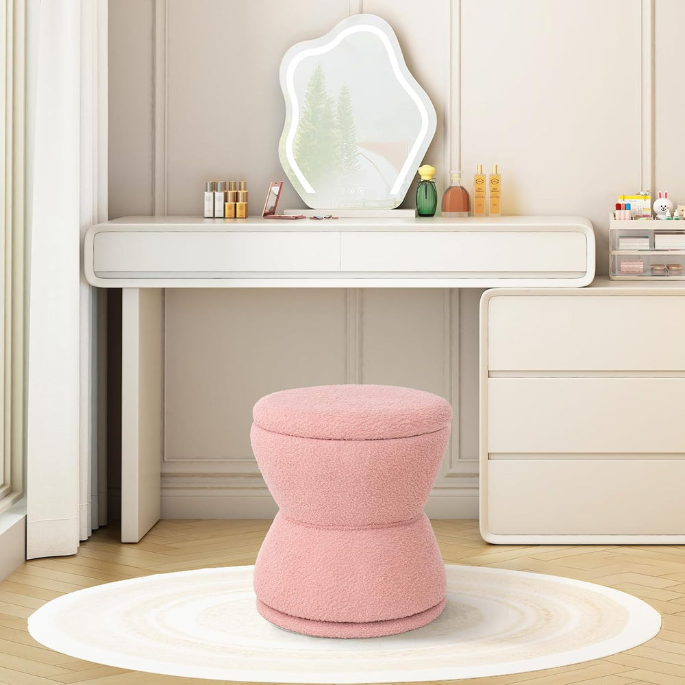 DHMAKER Round Storage Ottoman, Swivel Teddy Vanity Stool Chiar,Modern Sherpa ...