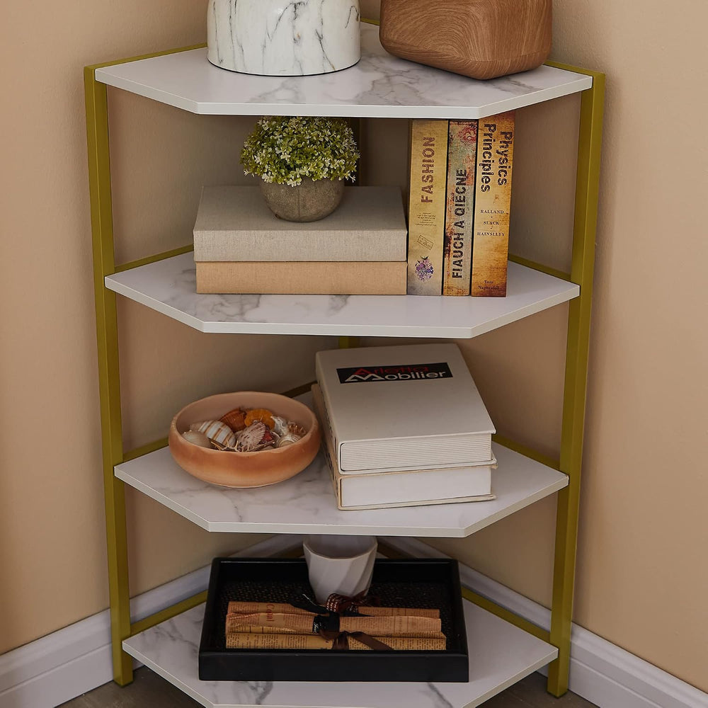 VECELO 31 Inch Corner Shelf, 4-Tier Display Shelves, Wood Storage Stand with ...