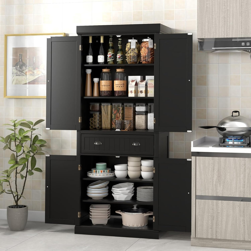 DORTALA 72” Tall Kitchen Pantry Cabinet, Wood Storage Cupboard w/ 4 Adjustabl...