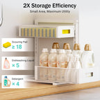 Under Sink Organizer Adjustable Height 2 Tier Bathroom Organizer Pull Out Cabinet Organer kitchen organizers and storage fridge organizers and storage,White,XL-1 Pack