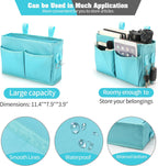 Bseash Bunk Bed Organizer, Bedside Caddy Hanging Bed Organizer Storage Bag with 4 Pockets and 2 Hooks, for College Dorm Rooms Bed, Hospital Bed, Baby Bed Rails, 600D Oxford Cloth (Light Blue)