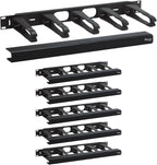ICC 1U Ring Cable Manager Panel with Cover, Plastic with Metal Back Frame, 4" D-Rings, Horizontal Cable Management, Rackmount for 19” Network Racks, Black, 6-Pack