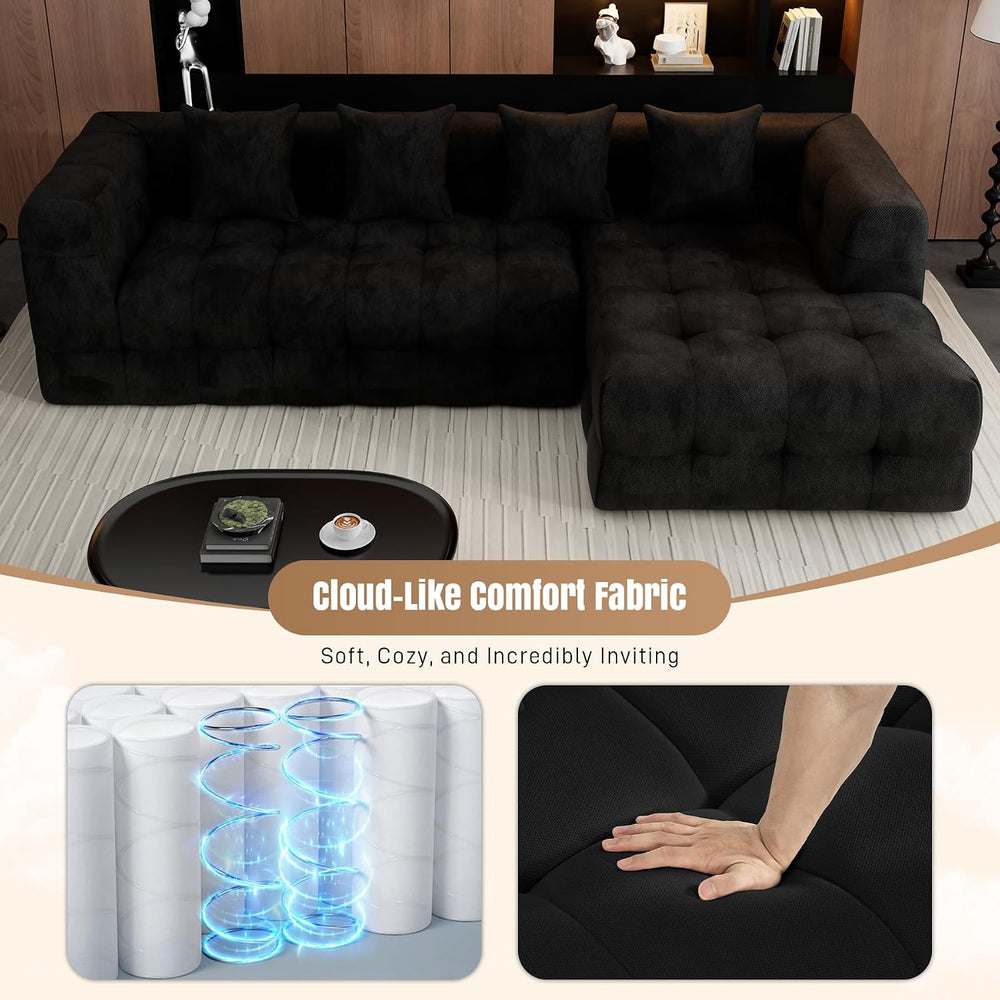 120" Sectional L-Shaped Couch for Living Room, Right Facing, Black | Clo...