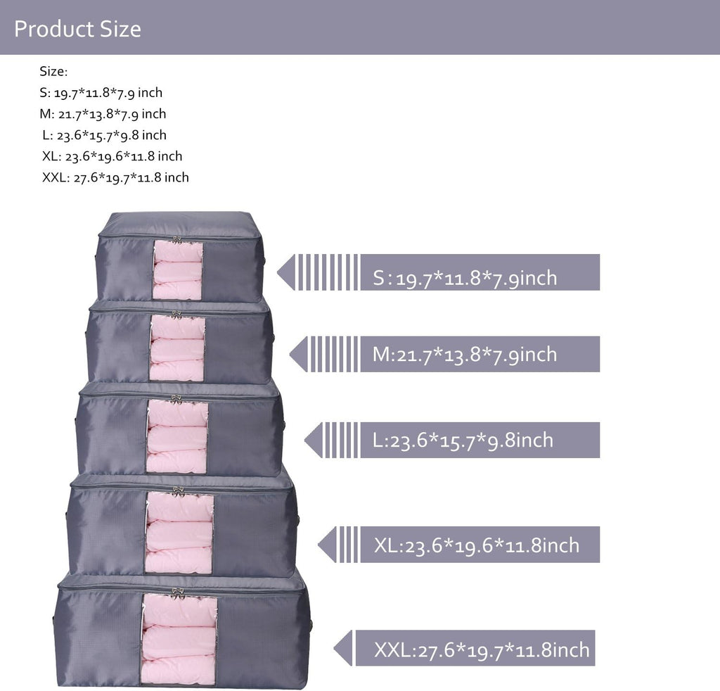 Comforter Storage Bags Pack of 2,Pillow Beddings/Blanket Clothes Organizer Storage Containers with Zippers,Breathable and Moistureproof(Grey 2pcs, XXL)