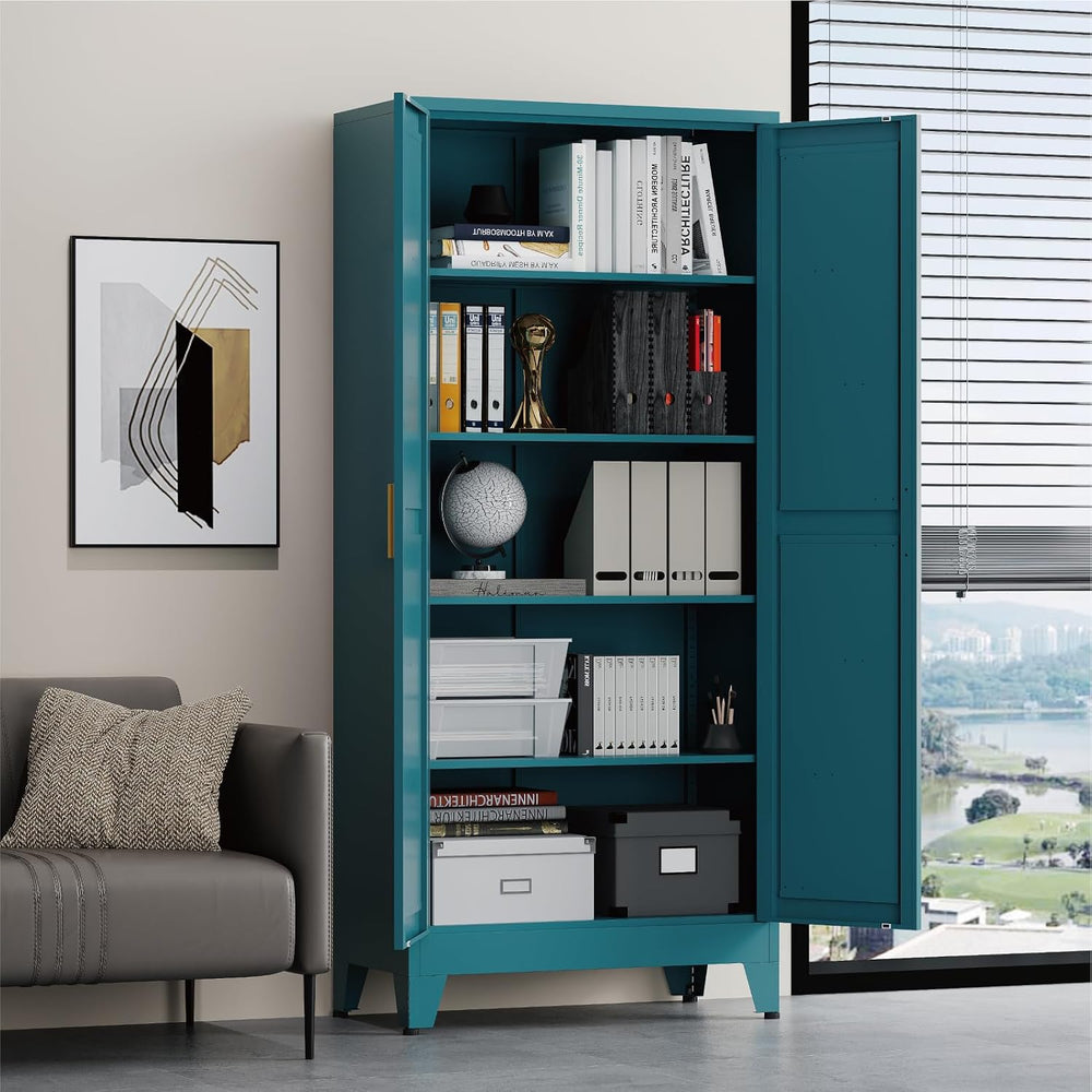 Tall Kitchen Pantry Storage Cabinet,Metal Blue Cabinets With Doors and Adjust...