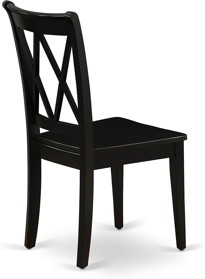 East West Furniture CLC-BLK-W Clarksville Dining Chairs - Double Cross Back Wooden Seat Chairs, Set of 2, Black