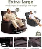 GarveeHome Oversized Wide Rocker Swivel Recliner Chair - PU Leather Manual Recliner for Adults, Large Nursery Chair Lazy Recliner with Comfort Arm and Back for Living Room, Bedroom