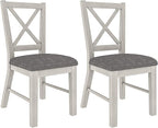 Solid Wood Dining Chairs Set of 2, Farmhouse Chairs with High Cross Back and Upholstered Seat, Easy Assembly for Dining Room, Kitchen, Washed Gray