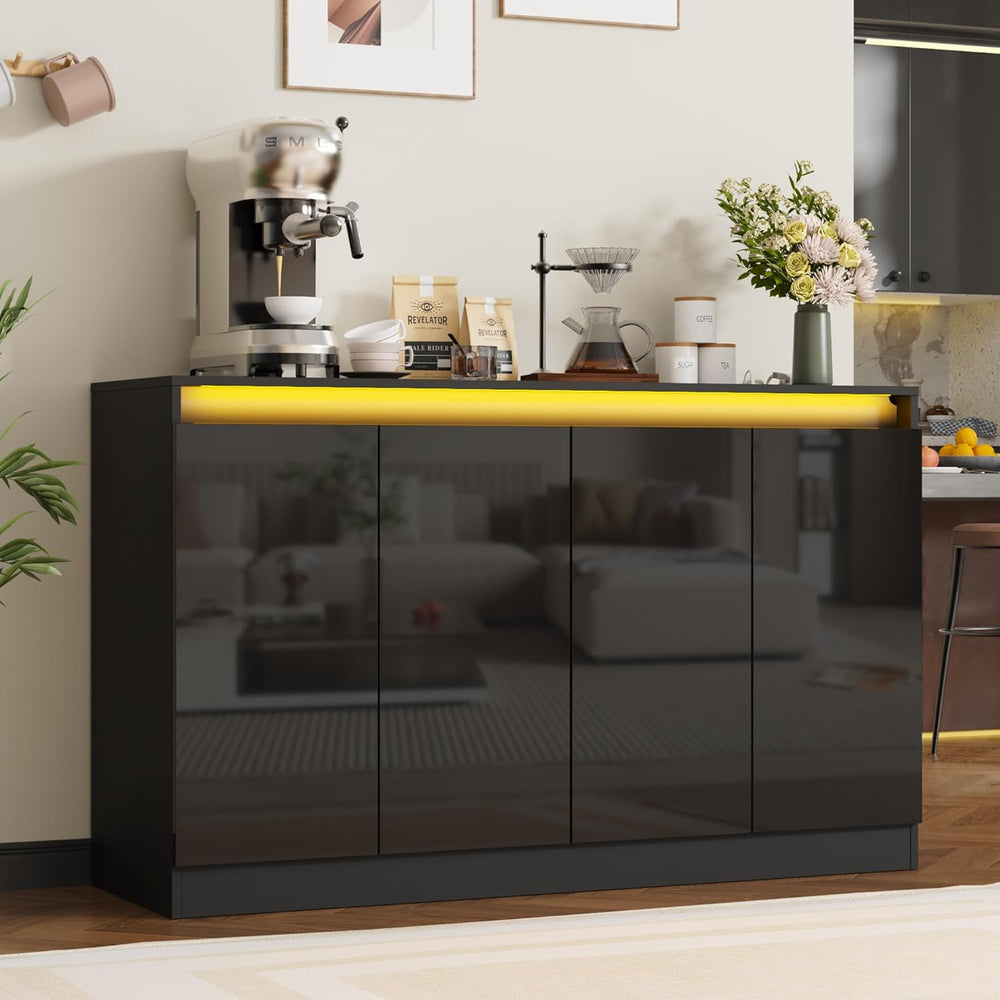 Furnify 51" W Buffet Cabinet with 4 Doors, High Gloss Sideboard Coffee B...
