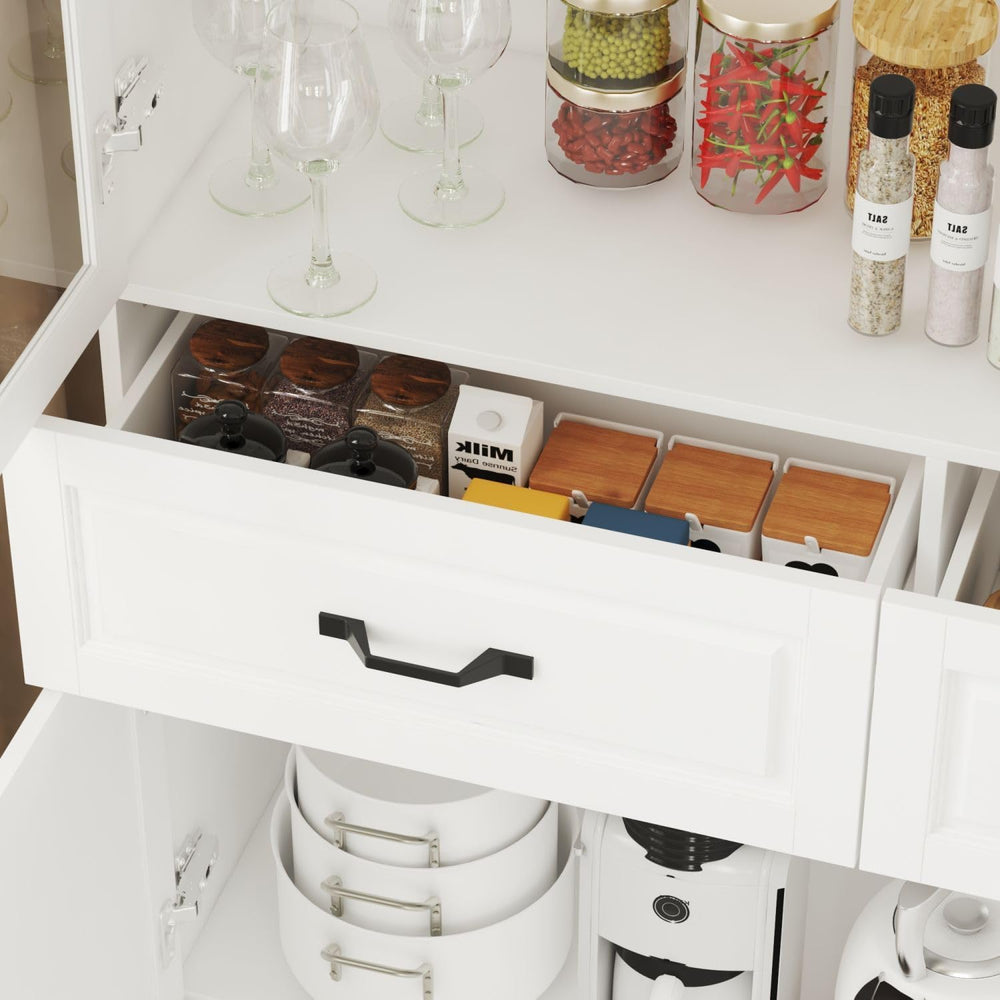 MOUMON Pantry Cabinet Kitchen Storage Cabinet with 3 Glass Doors, Kitchen Pan...