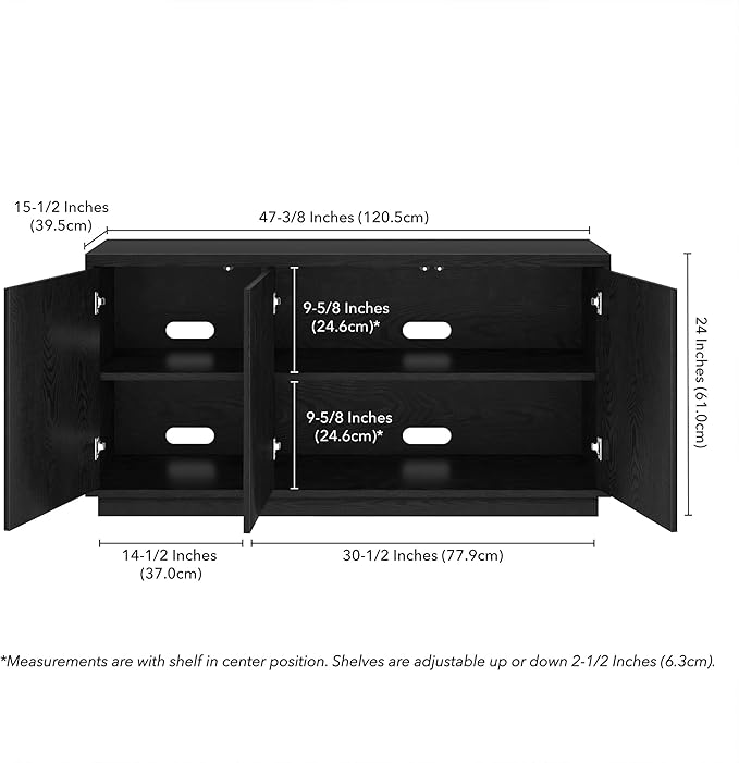 Henn&Hart Fluted TV Stand for TVs up to 55" with 3 Swing Out Ribbed Doors and Adjustable Shelves for Living Room, Family Room, or Office, Natural Black