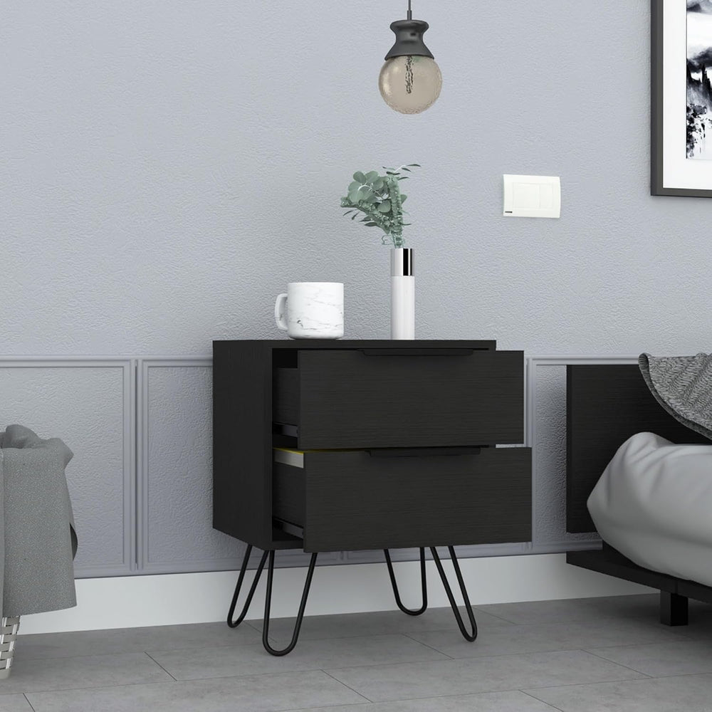 2 Nightstand, End Table, Side Table Four Legs, Two Drawers -Black,for Small S...