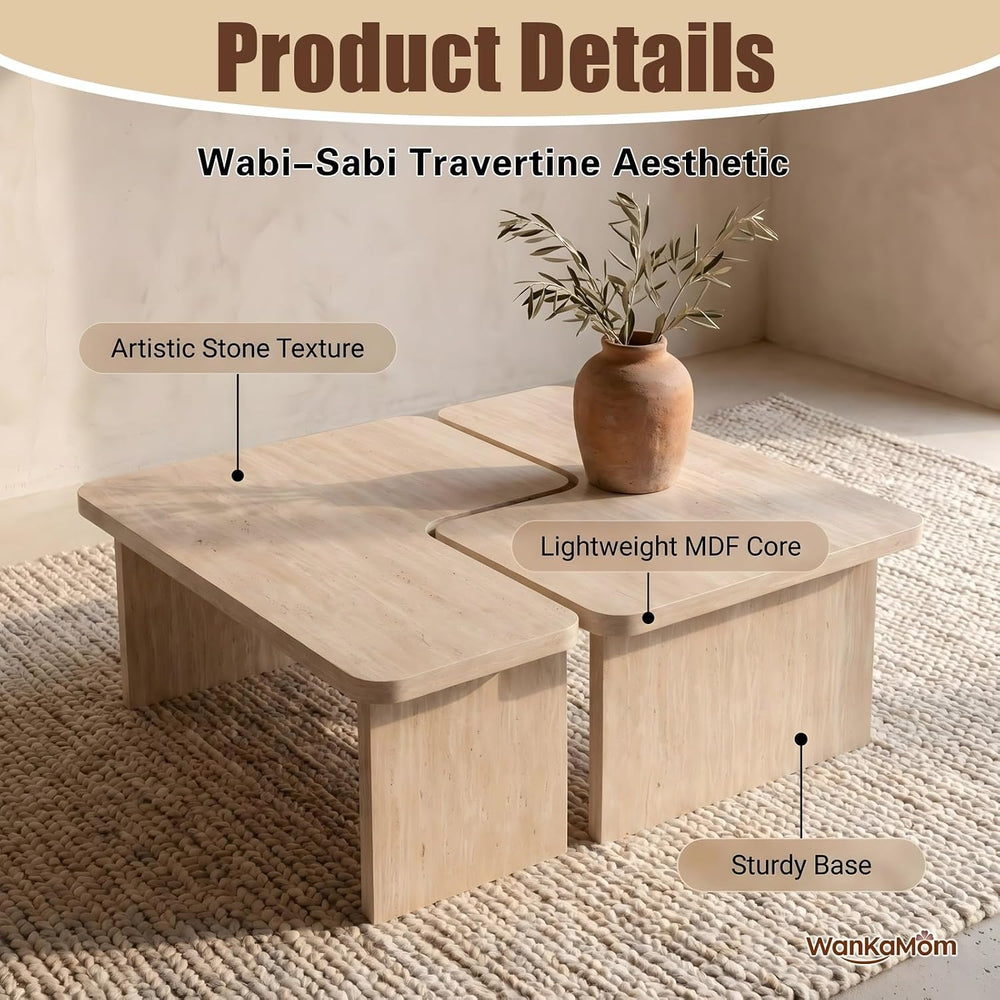 Modern 2Pcs Modular Table Set, Square Nesting Living Room Decor | Premium MDF...