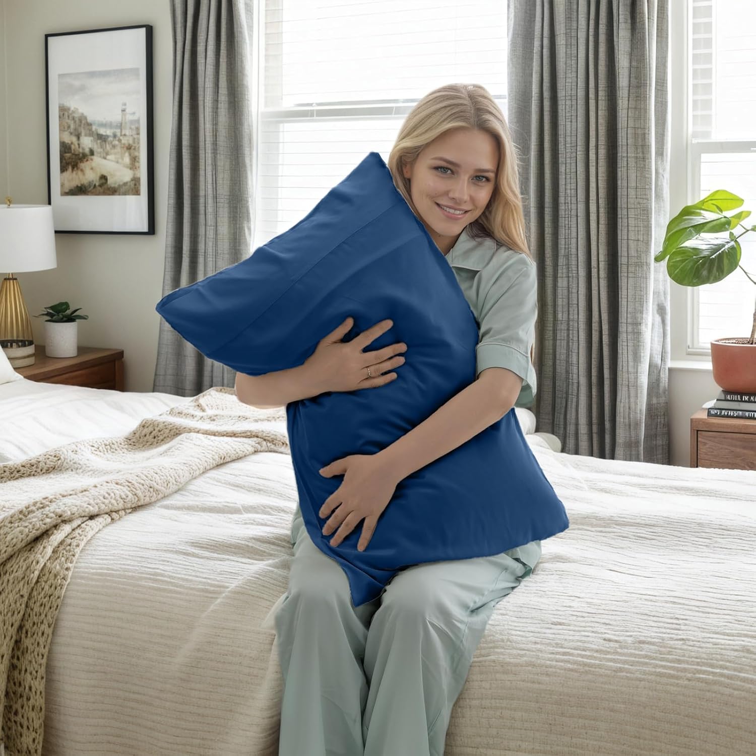Pillow Cases Queen Size 2 Pack, Bamboo Rayon Cooling Pillowcases with Envelope Closure, Cool Breathable Pillow Case for Hot Sleepers & Night Sweats, 20x30 inch, Deep Blue