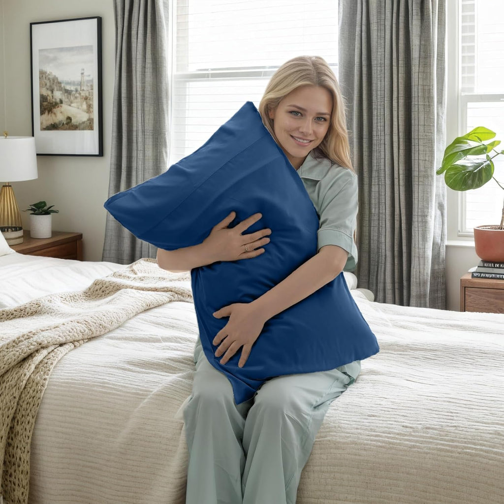 TELUS Pillow Cases King Size 2 Pack, Bamboo Rayon Cooling Pillowcases with Envelope Closure, Cool Breathable Pillow Case for Hot Sleepers & Night Sweats, 20x40 inch, Deep Blue