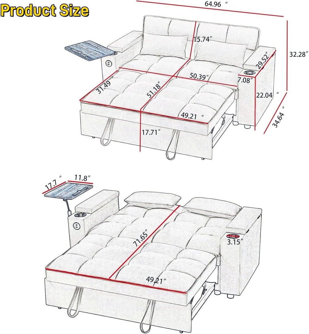 oaaktu ﻿ Large Size Convertible Sleeper Sofa Bed,Polka dot Velvet Pull Out Fu...