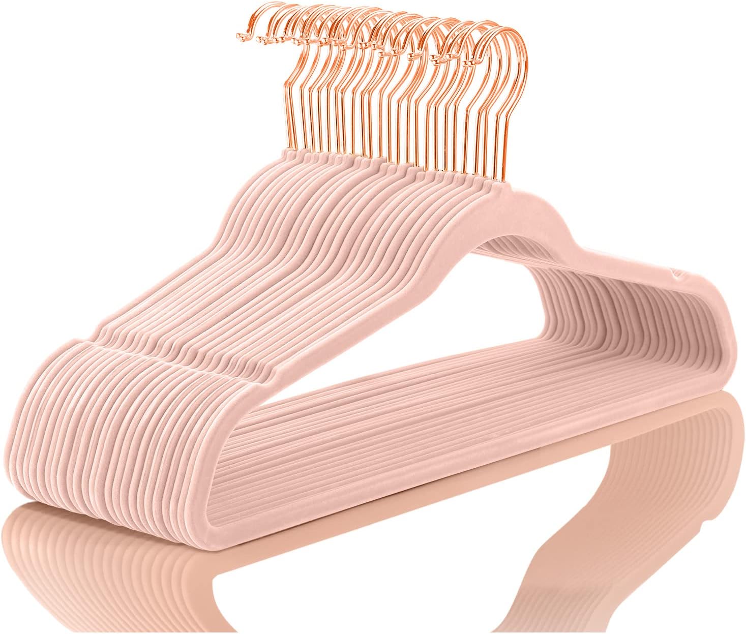 MIZGI Premium Velvet Hangers (30 Pack) Heavy Duty - Non Slip Felt Hanger - Blush Pink - Rose Gold 360 Degree Swivel Hooks,Space Saving Clothes Hanger,Durable Strong for Suits,Coats,Dress