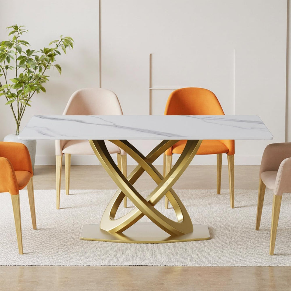Montary Artificial Marble Dining Table, Modern 63”Sintered Stone Dining Table...