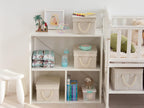StorageWorks Storage Bins with Lids, Decorative Storage Boxes with Lid and Soft Rope Handles, Foldable Storage Baskets for Closet, Shelves, Stackable, 3-Pack, Ivory and White, Medium