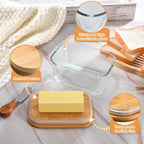 Glass Butter Dish With Sealed Lid - Large Tray for Refrigerator and Outdoor Use - Dishwasher Safe