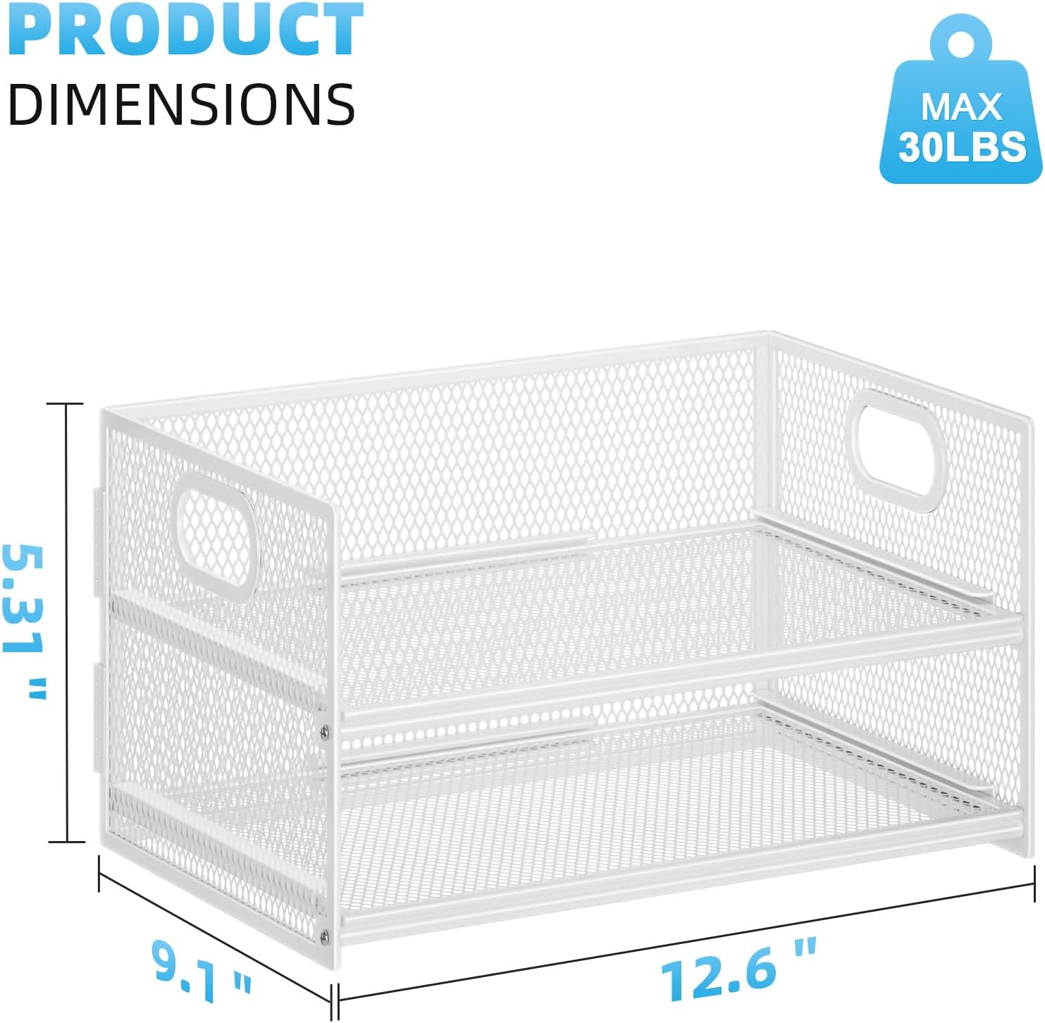 Marbrasse 2 Tier Paper Organizer Letter Tray, Mesh File Organizer with Handle, Paper Sorter Desk Organizer for Home Office Supplies - White