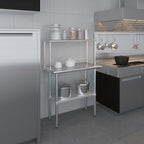 Stainless Steel Work Table with Wide Single Tier Overshelf | Metal Kitchen Prep Table & Shelving Combo (18" x 36" Work Table + 12" Overshelf)