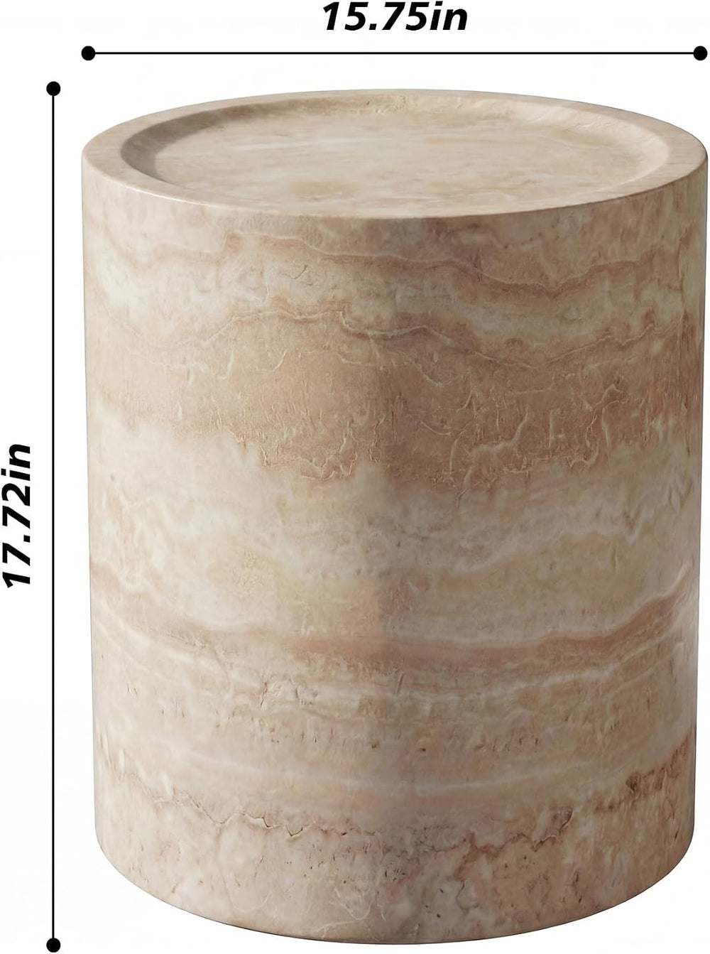 Marble-Effect Cylindrical Side Table Lightweight Fiberglass & Resin Accen...