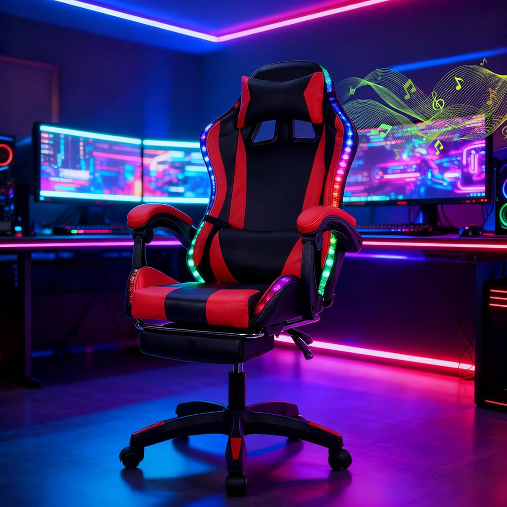 Gaming Chair, Video Game Chair with LED Light, Ergonomic Massage Computer Cha...