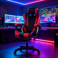 Gaming Chair, Video Game Chair with LED Light, Ergonomic Massage Computer Chairs Height Adjustable with 360° Swivel Seat and Headrest(US Fast Arrival) Black & Red